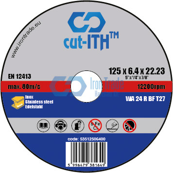 cut-ITH csiszolókorong, fémhez, kúpos T27, A24R, 125x6,4x22